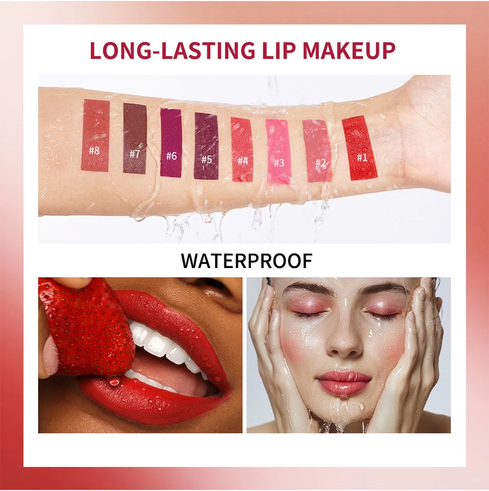 Velvet Matte Lip Gloss – 8 Colors Long-Lasting, Non-Drying, Moisturizing Plumping Lipstick for All Skin Tones