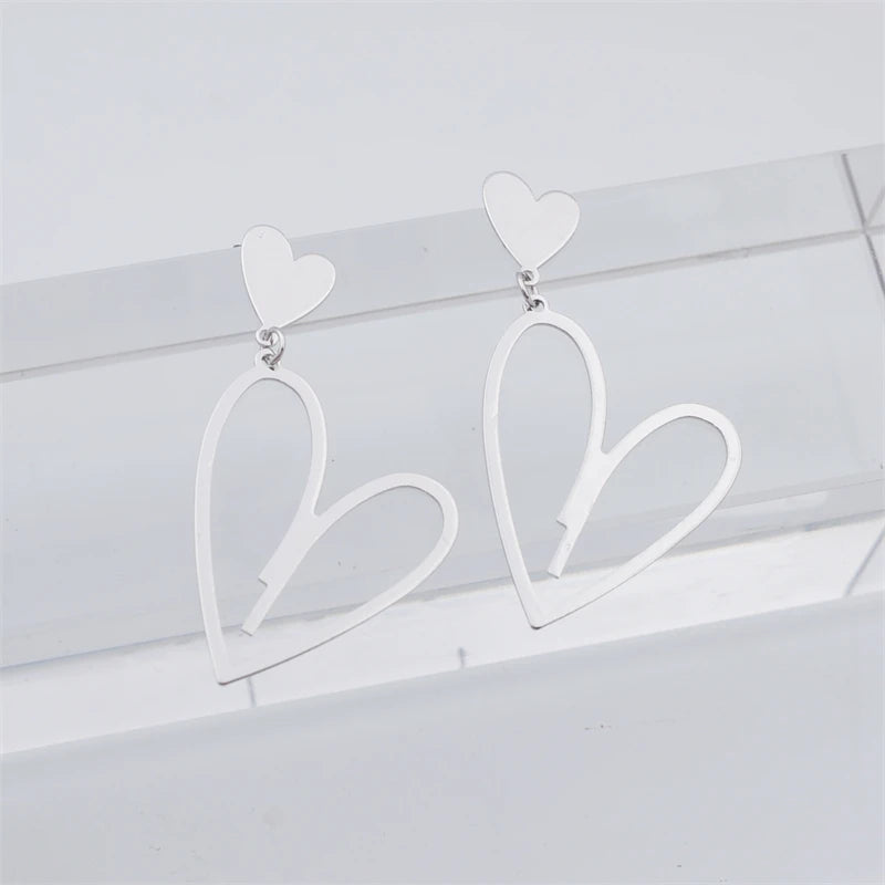 2024 Trendy Heart Dangle Earrings — Double-Layer Love Pendants for Women, Bohemian Hanging Ear Jewelry