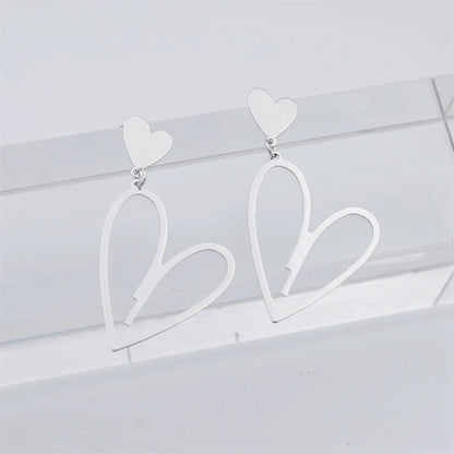 2024 Trendy Heart Dangle Earrings — Double-Layer Love Pendants for Women, Bohemian Hanging Ear Jewelry