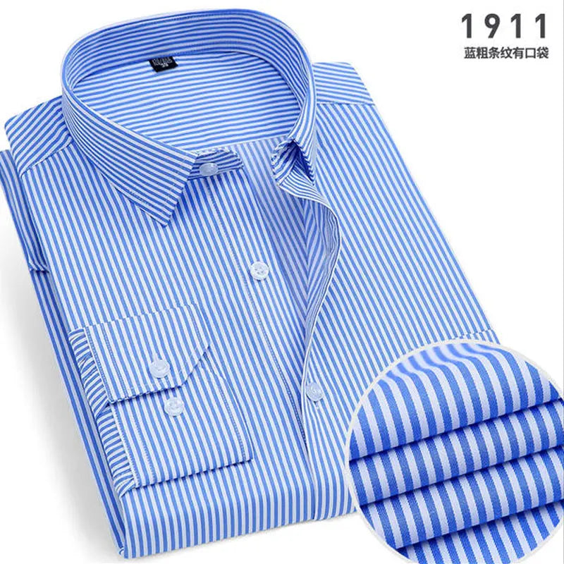 Men's Striped Long Sleeve Shirt - Slim Fit Wrinkle-Resistant Business Casual Shirt for Spring