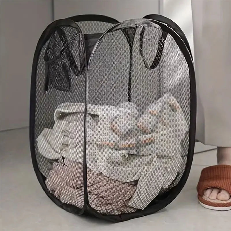 Mesh Pop-up Laundry Basket – Foldable Storage Basket for Dirty Clothes with Large Capacity