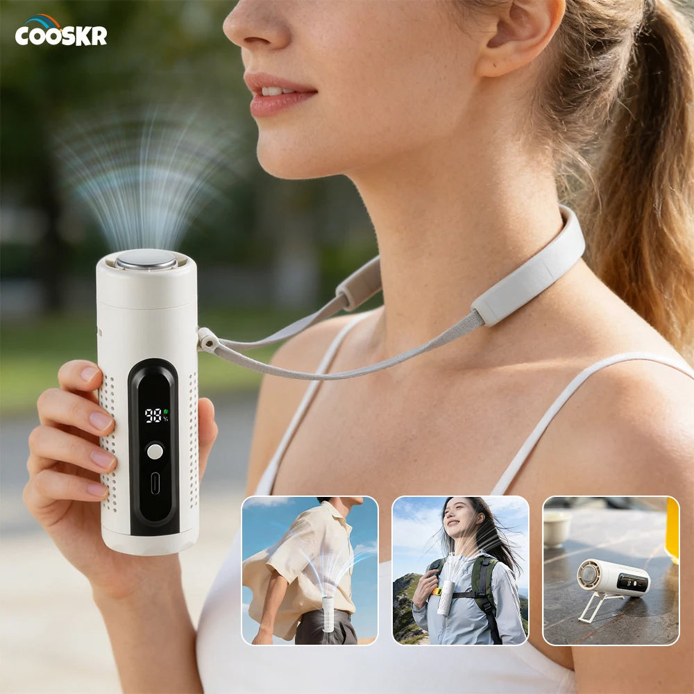 Mini Portable USB Rechargeable Neck & Waist Clip Fan – Handheld Turbo Cooling Fan with Cold Compress for Outdoor Travel & Summer Use