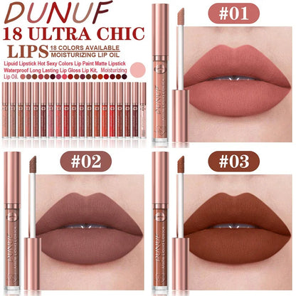 Matte Velvet Dark Red Brown Lip Gloss – Long-Lasting Waterproof Liquid Lipstick with Natural Moisturizer & Transparent Lip Oil