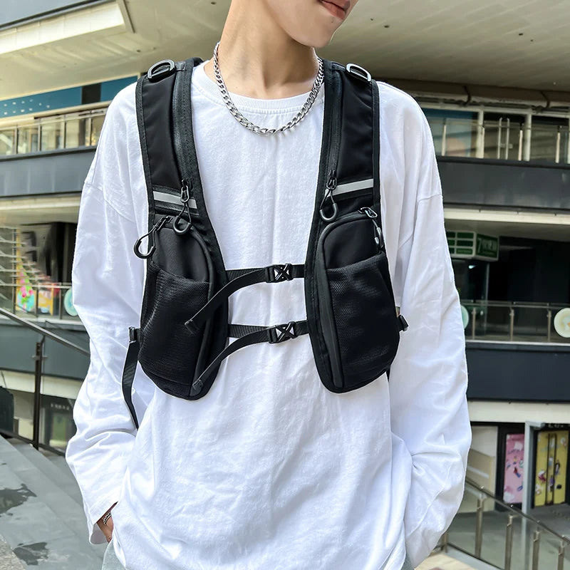 Hip-Hop Streetwear Chest Rig Bag for Men — Waterproof Tactical Vest Pack with Nylon Pockets for Fashion & Functional Storage
