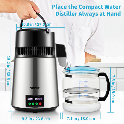 SucceBuy 4L Water Distiller – Home Purifier with 1L/H Distilling Speed & Touch Screen