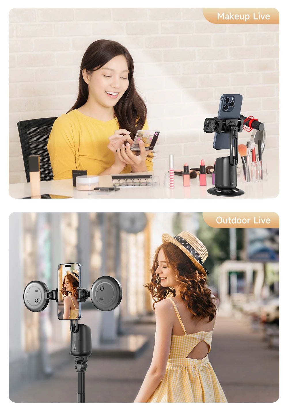 AI Smart 360° Gimbal with Auto Face Tracking – All-in-One Phone Holder & Video Stabilizer Tripod