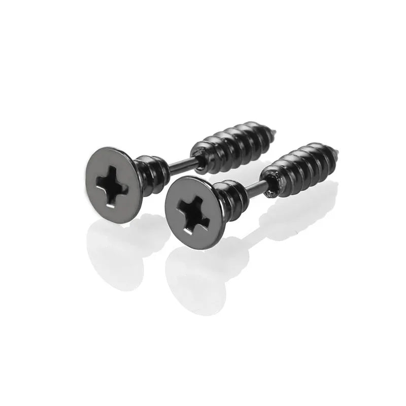 Punk Stainless Steel Stud Earrings - Gold Black Colorful Helix & Body Piercing Jewelry