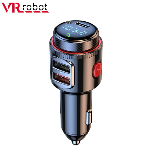 VR Robot PD30W+QC 3.0 Bluetooth 5.4 Car FM Transmitter – Wireless MP3 Player Handsfree Adapter with USB Fast Charging & U Disk Support