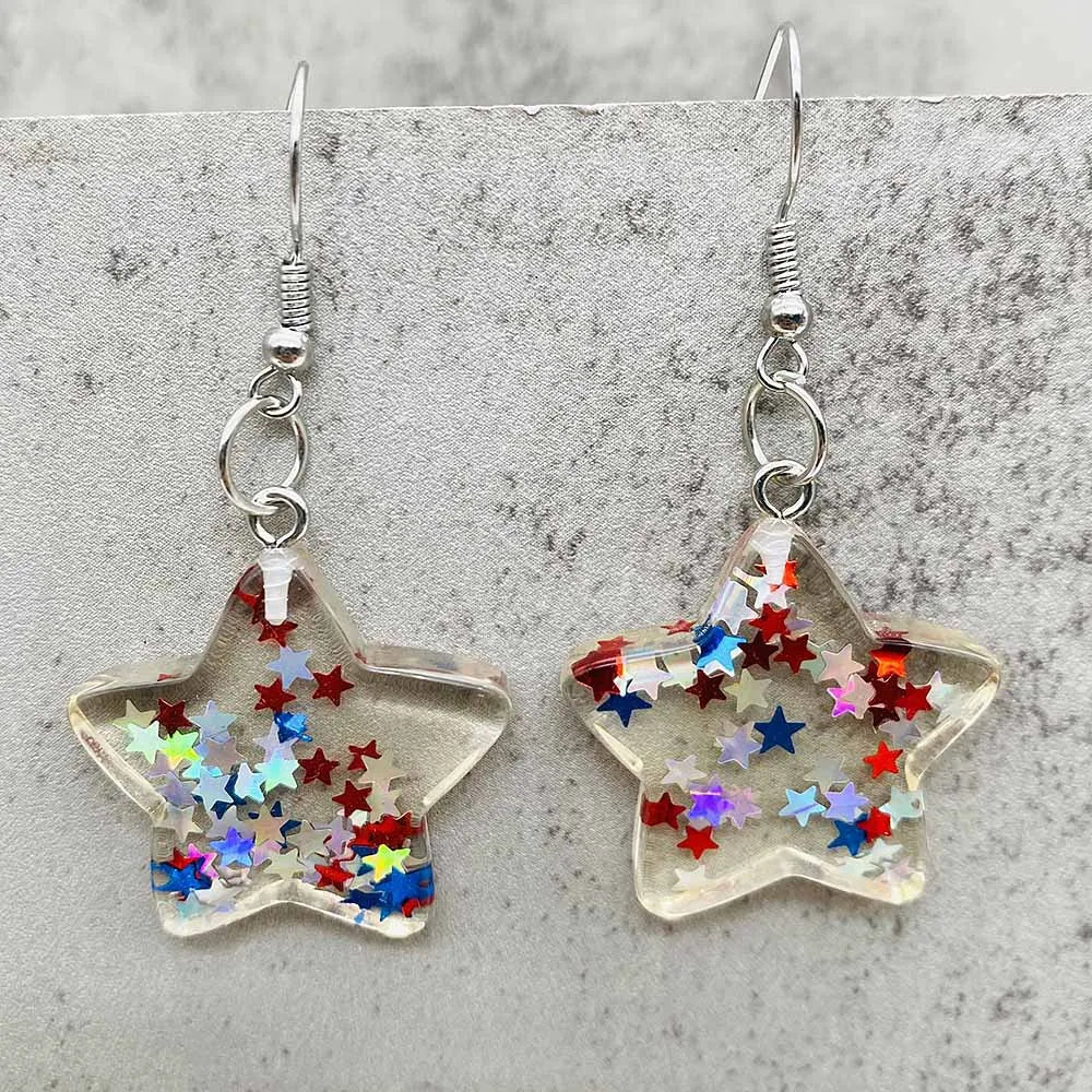 Patriotic Sunflower Acrylic Earrings - 4th of July American Flag Jewelry Gifts for Women Independence Day Parties
