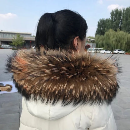 Natural Raccoon & Fox Fur Scarf – Luxury Women’s Winter Fur Collar and Hood Trim for Coats & Jackets