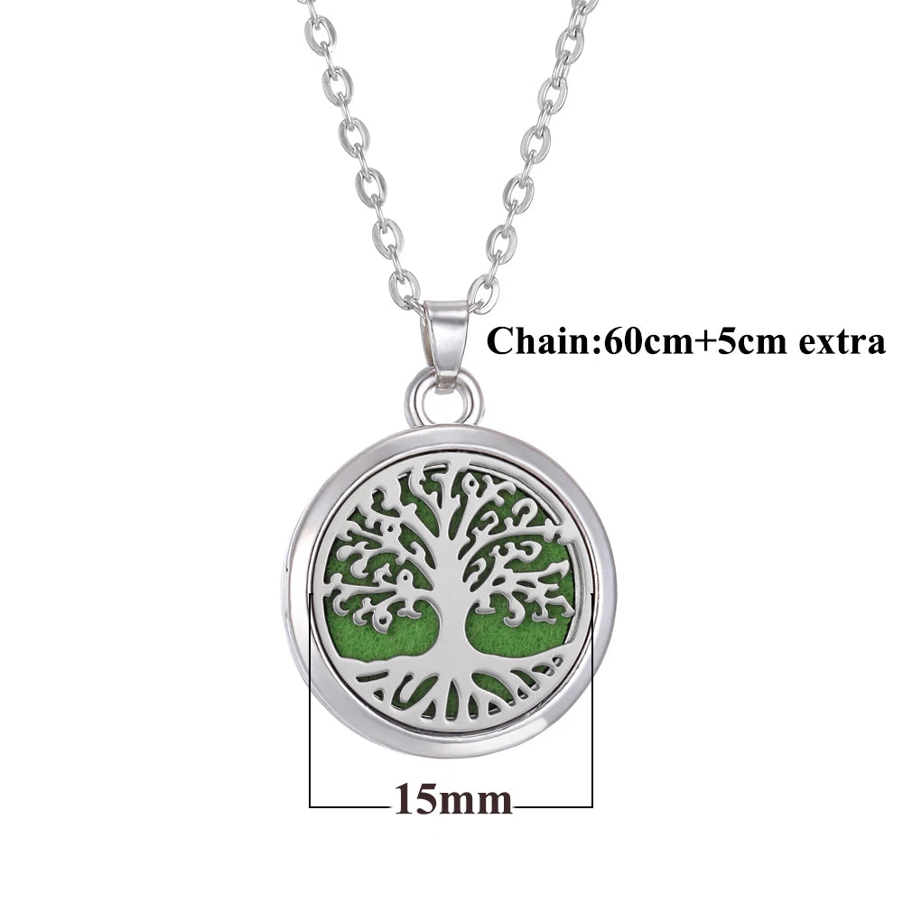 Tree of Life Aromatherapy Necklace – Stainless Steel Essential Oil Diffuser Locket Pendant