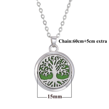 Tree of Life Aromatherapy Necklace – Stainless Steel Essential Oil Diffuser Locket Pendant