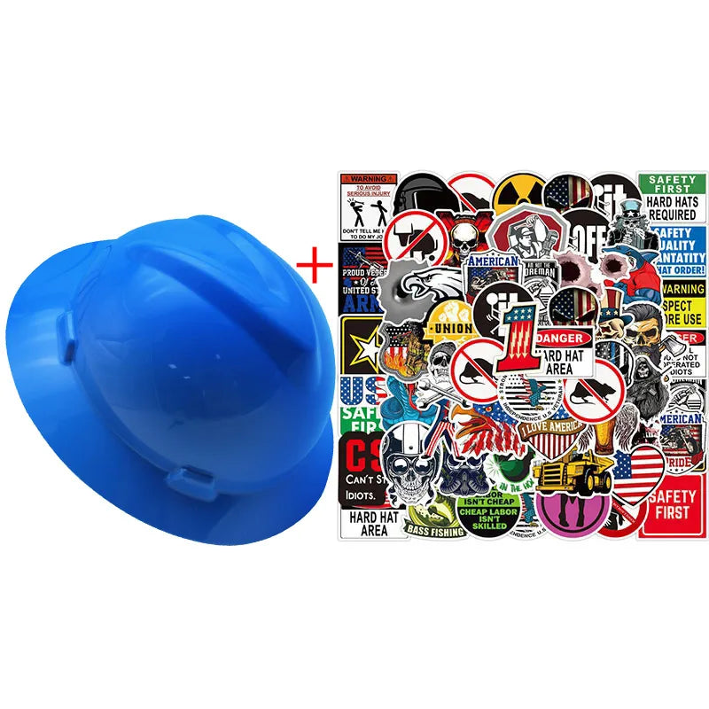 Full Brim Safety Helmet - Lightweight ABS Construction Hard Hat with ANSI Protection & 50 Waterproof DIY Stickers