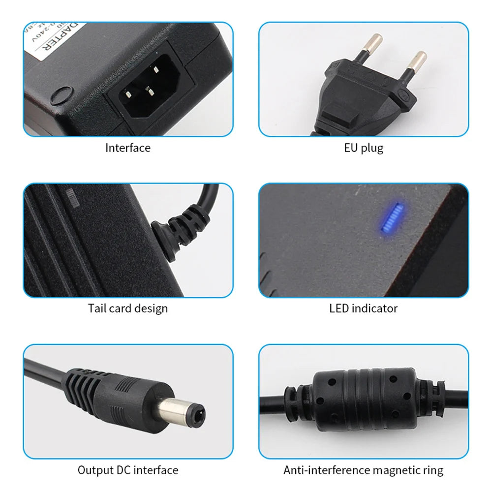 AC/DC Power Supply Adapter 110V–220V to 5V/12V/24V Transformer Converter – Multi-Voltage LED Strip Light Power Supply (1A–10A)