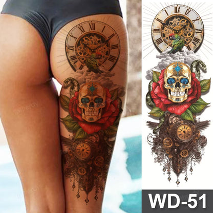 Large Temporary Leg Tattoos for Women - Sexy Animal & Anime Skull Water Transfer Body Art Stickers