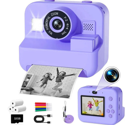 Children's Mini Digital Camera – Thermal Printing, Image Stabilization & 32GB Card Included