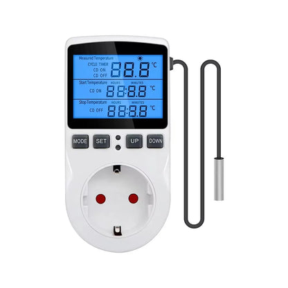 KT3100 Temperature Controller - Multi-Function Thermostat Outlet with Timer, Sensor Probe & Heating/Cooling Control