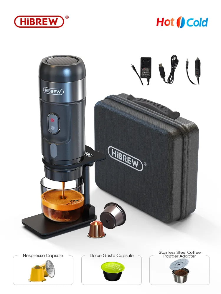 HiBREW Portable Coffee Machine for Car & Home | DC12V Expresso Coffee Maker | Compatible with Nespresso Dolce Pod Capsules & Coffee Powder | H4A