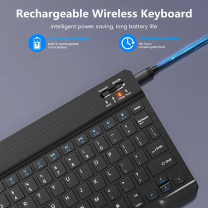 10" Bluetooth Wireless Rechargeable Keyboard – Russian, Spanish, French AZERT Layout for Android, iOS & Windows Tablets & Phones