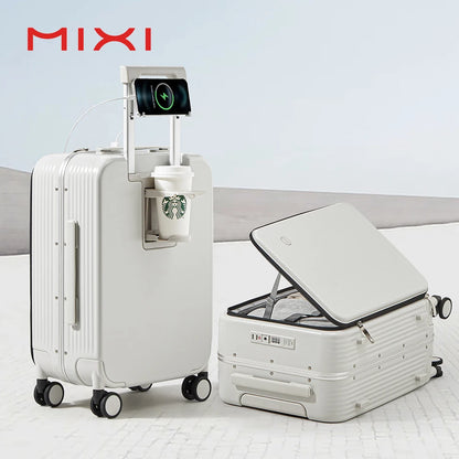 Mixi Aluminum Frame Carry-On Suitcase – 20"/24" Rolling Luggage with USB Port, Cup & Phone Holder