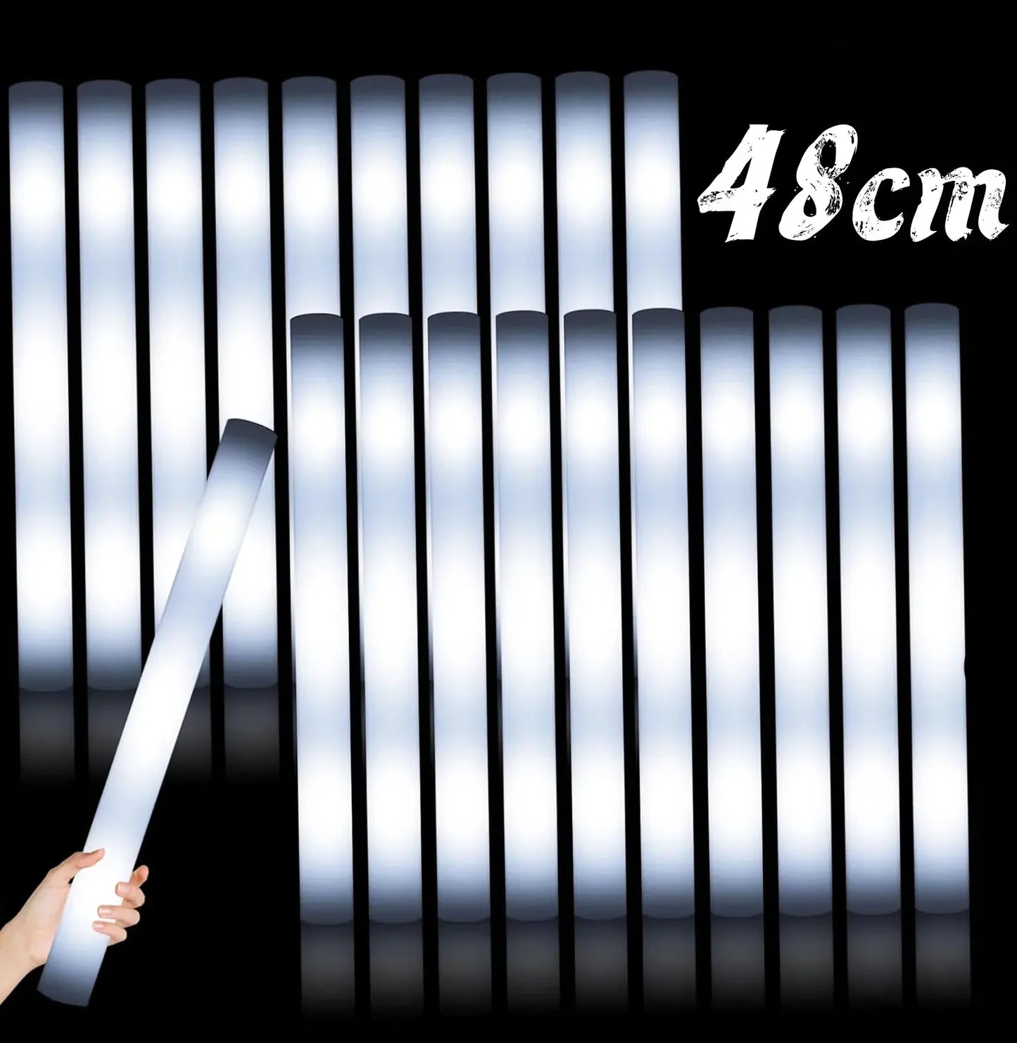 10/20PCS White LED Foam Sticks – 48cm Light-Up Glow Batons with 3 Flashing Modes for Party & Glow-in-the-Dark Events