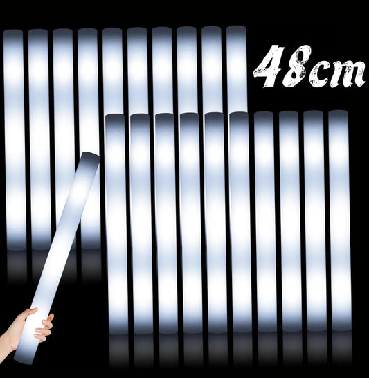10/20PCS White LED Foam Sticks – 48cm Light-Up Glow Batons with 3 Flashing Modes for Party & Glow-in-the-Dark Events