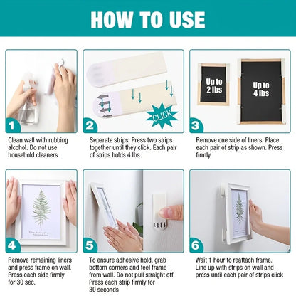 Double-Sided Adhesive Wall Strips — 12/24 Pairs Removable Hooks for Damage-Free Hanging