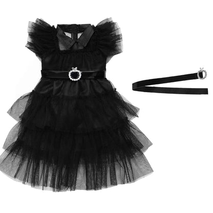 18-Inch Girl Doll Halloween Dress – Wednesday Outfit for 43–45cm American Girl Dolls, Skirt & Toy Gift Set