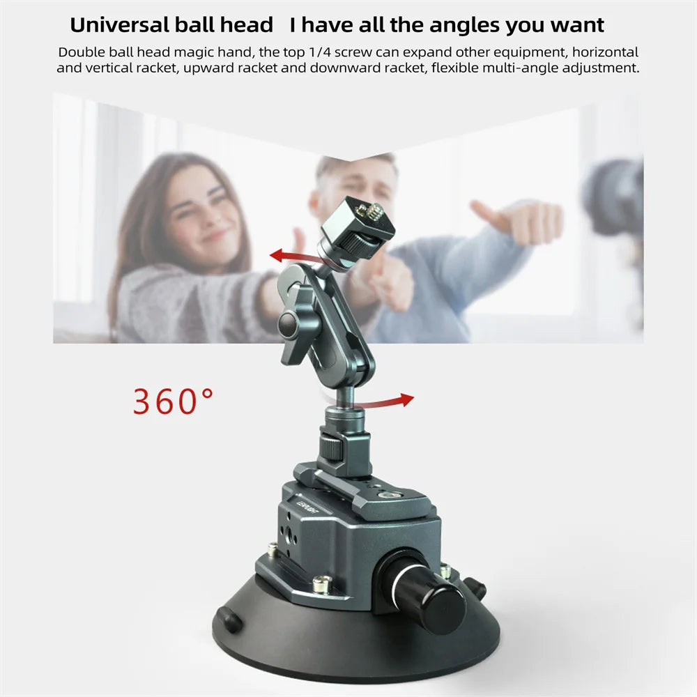 Hand Pump Suction Cup Camera Mount – 360° Adjustable Holder with NATO Clamp for GoPro, Insta360, DSLR & Action Cameras (1/4" & 3/8")