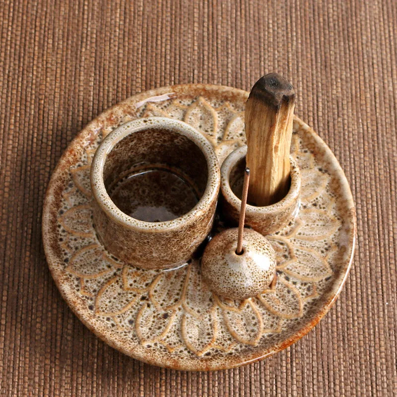 Ceramic Palo Santo Sticks Holder – 4 in 1 Incense Burner, Sage Holder & Ash Catcher Tray for Meditation & Yoga Room