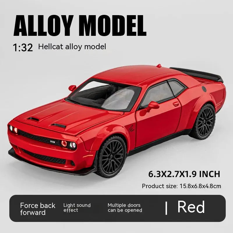 Dodge Challenger Hellcat 1:32 Scale Die-Cast Toy Car – Pull Back Model with Sound and Light Features