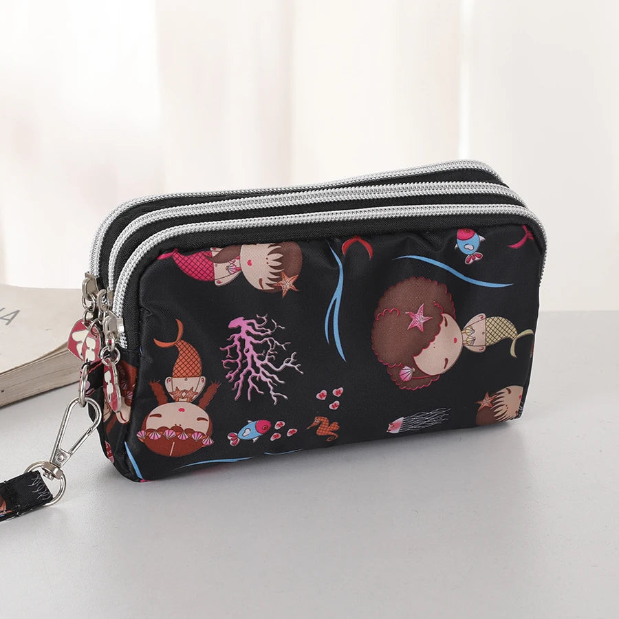 Three-Layer Zipper Short Mobile Phone Bag for Women - Fashionable, Waterproof with Multi-Layer Pockets, Portable Hand Makeup Bag