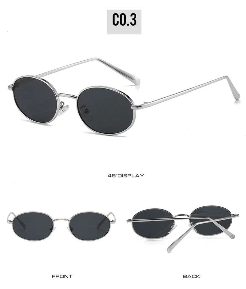 SHAUNA Retro Oval Metal Frame Sunglasses – UV400 Punk Style Shades for Women & Men