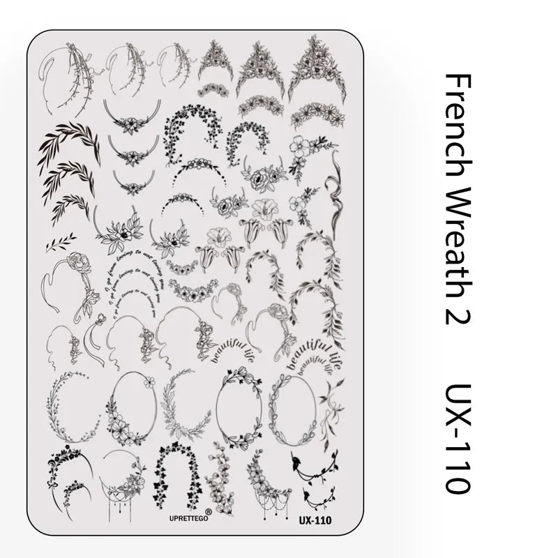 UX Serial 2 Stainless Steel Stamping Plate Template – Vintage Abstract Fabric Texture Pattern for Nail Art, Floral Lace, Xmas & Halloween Designs (UX52)