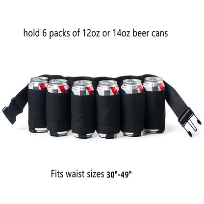 Adjustable Beer Belt Holster - Holds 6 Cans - Perfect Party Accessory for Beer and Soda Bottle Holder Belts - Waist Pack Bag for Ultimate Convenience