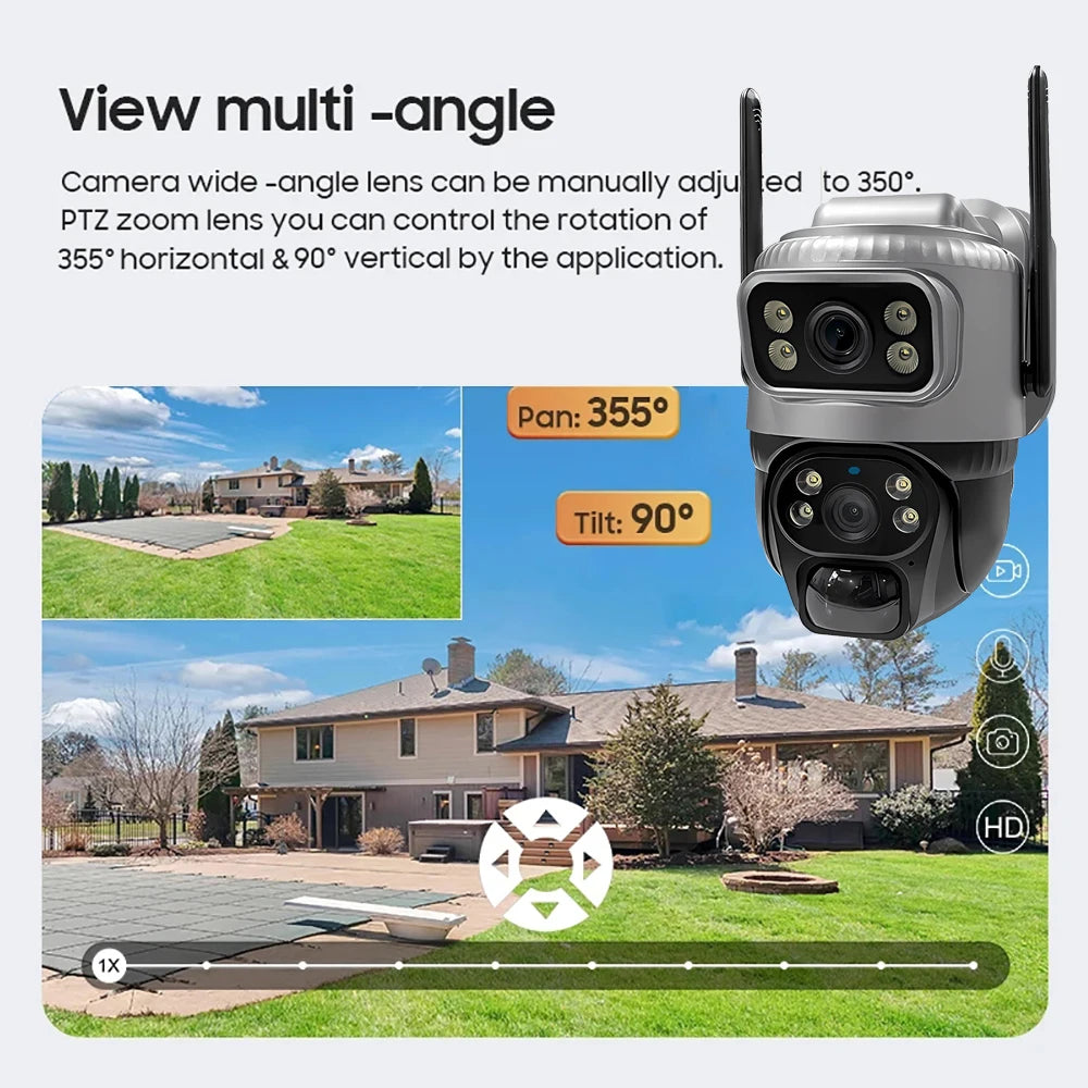 V380 Dual-Lens 4G Security Camera — 8MP 4K Solar IP Cam with PIR Motion Detection, Night Vision, Waterproof, Battery-Powered CCTV Monitor