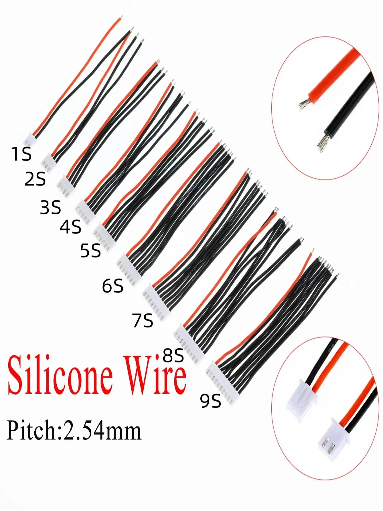 5pcs JST-XH 22AWG Silicone Wire Extension – Lipo Balance Charger Cable for RC Batteries (1/2/3/4/5/9S)