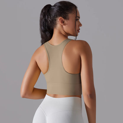 Women's Nylon Sports Bra – Elastic Yoga Crop Top, Stretch Gym Fitness Bra for Training & Activewear
