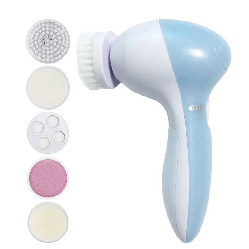 5-in-1 Electric Facial Cleansing Brush - Face Wash, Spa Massage & Blackhead Cleaning Skincare Tool