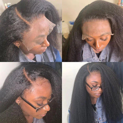 Kinky Straight 13x4 Lace Front Wig – Brazilian Human Hair, Bone Colored Yaki Straight, Transparent Lace Frontal Wig for Women