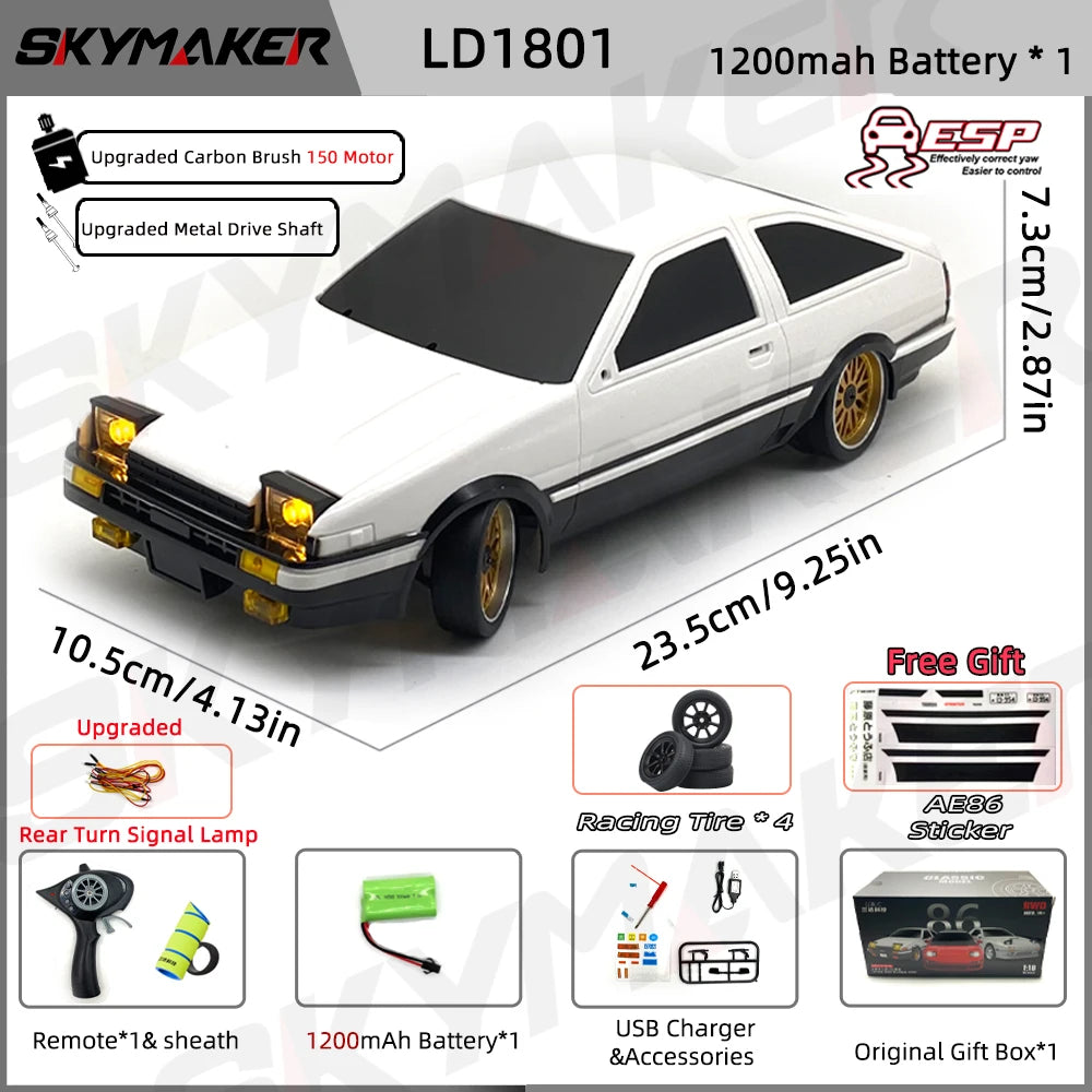 1:18 Skymaker AE86 & RX-7 FC RC Drift Cars with 2.4G Remote, ESP Gyroscope & LED Lights – Mini Racing Toy Cars