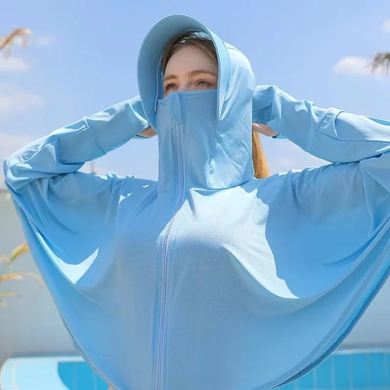 Women’s UPF 50+ Sunscreen Hoodie – Lightweight Ice Silk Long Sleeve UV Protection Jacket for Summer
