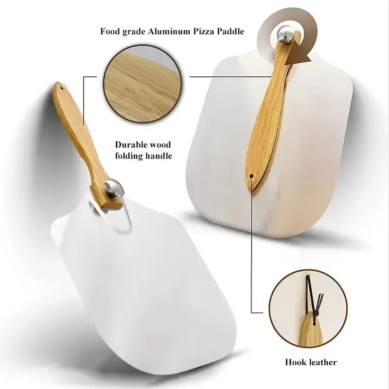 Premium Stainless Steel Aluminum Folding Pizza Spatula - Versatile Baking Tool with Foldable Oak Handle