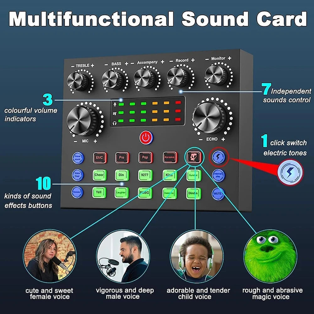 Podcast Equipment Kit - Voice Changer Mixer with BM800 Microphone for Recording, Live Streaming & Broadcasting
