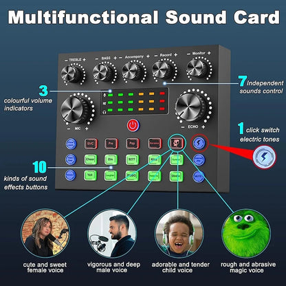 Podcast Equipment Kit - Voice Changer Mixer with BM800 Microphone for Recording, Live Streaming & Broadcasting