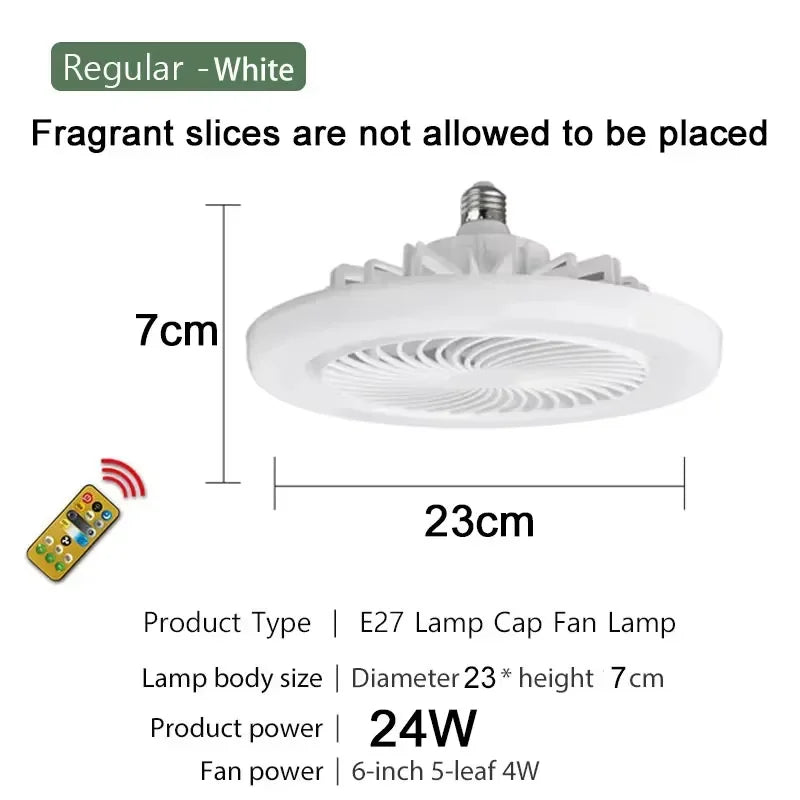 E27 LED Ceiling Fan Light - Remote Control Dimming 3-Color Lighting with 3-Speed Fan for Living Room & Kitchen