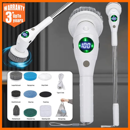 8 in 1 Multifunctional Electric Cleaning Brush – Rotatable LED Night Light Bathroom & Kitchen Household Scrubber