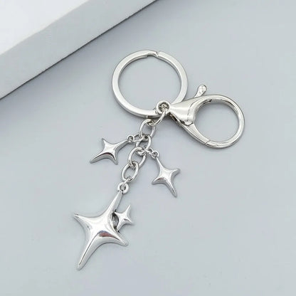 Star & Moon Alloy Keychain Pendant – Creative Four-Pointed Star Key Ring Bag Backpack Charm for Women & Men Jewelry Gift Accessories