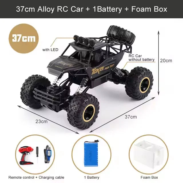 1:12/16 RC Off-Road Truck – 4WD Remote Control Car with Metal Shell & LED Lights for Kids