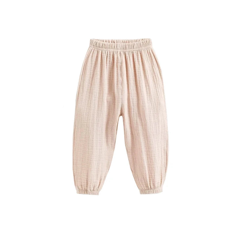 Summer Korean Kids Cotton Linen Pants – Casual High Waist Loose Pleated Harem Trousers for Girls & Boys